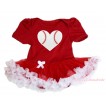 Valentine's Day Red Baby Bodysuit Red White Pettiskirt & Baseball Heart Print JS4368